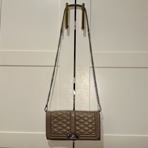 Rebecca Minkoff Leather Love Clutch Handbag WOC Mink Chain Strap